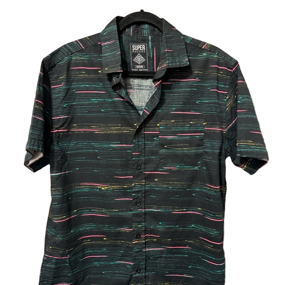 Super Massive Men's Black Multicolor Striped Button-Down Shirt